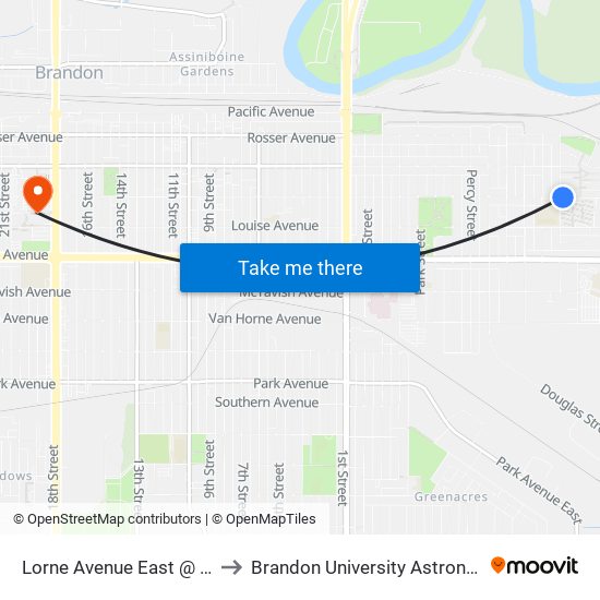 Lorne Avenue East @ 13th Street East to Brandon University Astronomical Observatory map