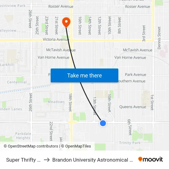 Super Thrifty Drugs to Brandon University Astronomical Observatory map
