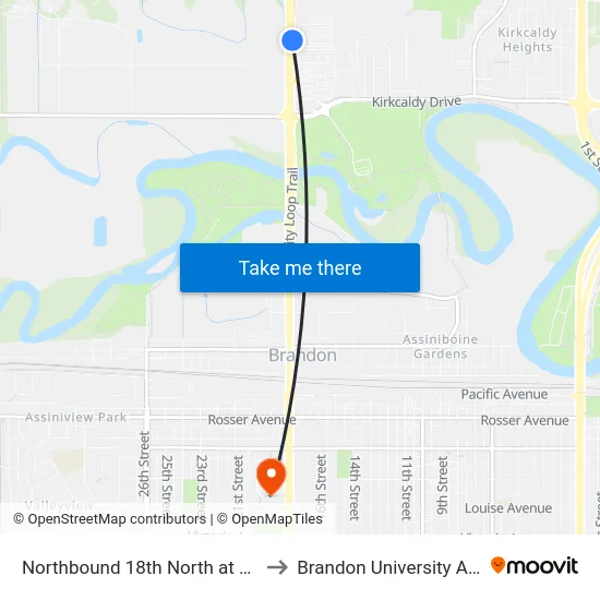 Northbound 18th North at Corral Centre Access (Walmart) to Brandon University Astronomical Observatory map