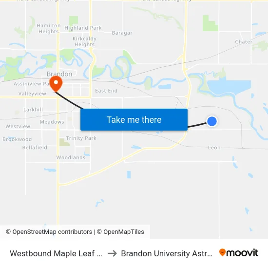 Westbound Maple Leaf Access at Maple Leaf to Brandon University Astronomical Observatory map