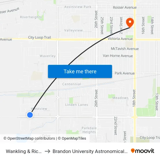 Wankling & Richmond to Brandon University Astronomical Observatory map