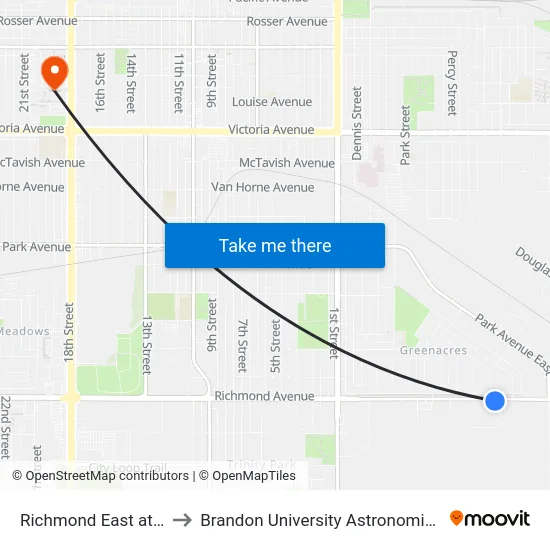 Richmond East at Garwood to Brandon University Astronomical Observatory map