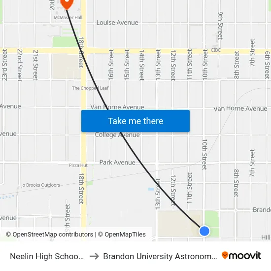 Neelin High School - East Side to Brandon University Astronomical Observatory map
