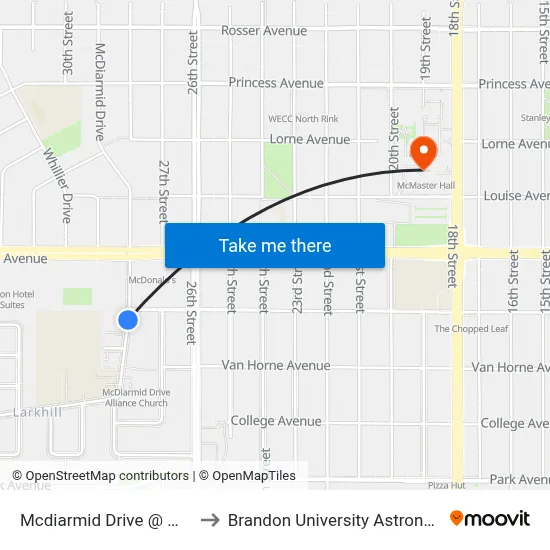 Mcdiarmid Drive @ Mctavish Avenue to Brandon University Astronomical Observatory map