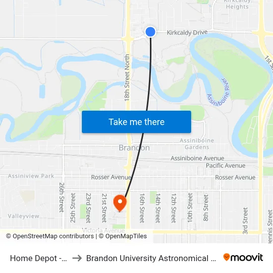 Home Depot - North to Brandon University Astronomical Observatory map