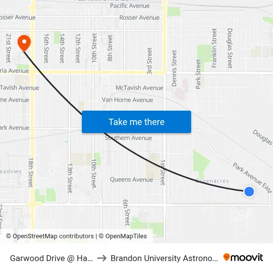 Garwood Drive @ Hazelwood Drive to Brandon University Astronomical Observatory map