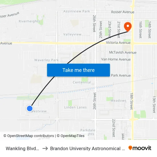 Wankling Blvd (East) to Brandon University Astronomical Observatory map