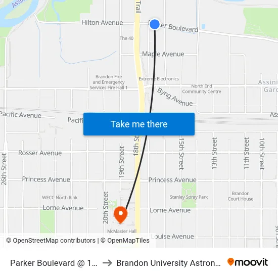 Parker Boulevard @ 17th Street North to Brandon University Astronomical Observatory map