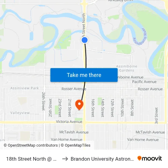 18th Street North @ Mcgregor Avenue to Brandon University Astronomical Observatory map