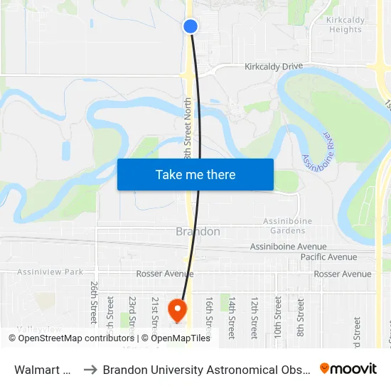 Walmart Stop to Brandon University Astronomical Observatory map