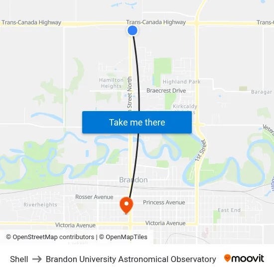 Shell to Brandon University Astronomical Observatory map