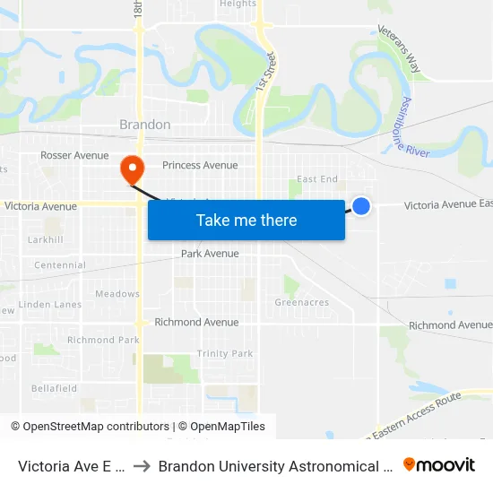 Victoria Ave E @ Acc to Brandon University Astronomical Observatory map