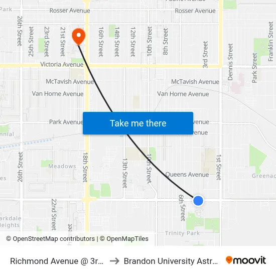 Richmond Avenue @ 3rd Street ( South Side) to Brandon University Astronomical Observatory map
