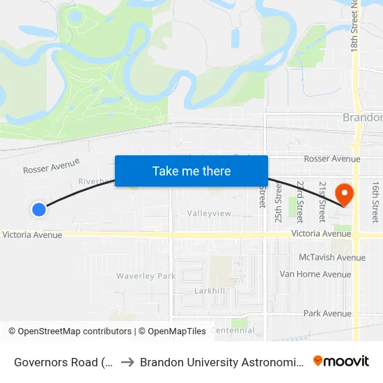Governors Road (East Side) to Brandon University Astronomical Observatory map