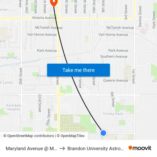 Maryland Avenue @ Mcleod Drive (East) to Brandon University Astronomical Observatory map