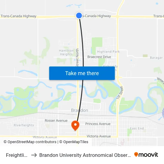 Freightliner to Brandon University Astronomical Observatory map