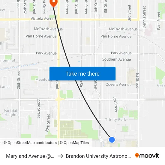 Maryland Avenue @ Mcleod Drive to Brandon University Astronomical Observatory map