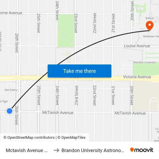 Mctavish Avenue @ 26th Street to Brandon University Astronomical Observatory map