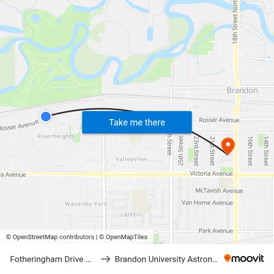 Fotheringham Drive @ Rosser Avenue to Brandon University Astronomical Observatory map