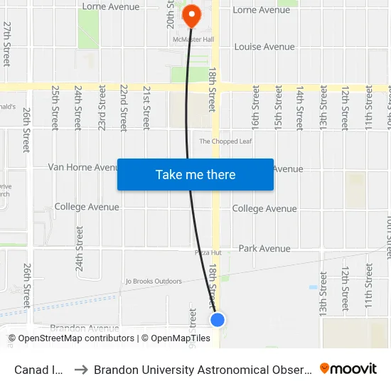 Canad Inns to Brandon University Astronomical Observatory map
