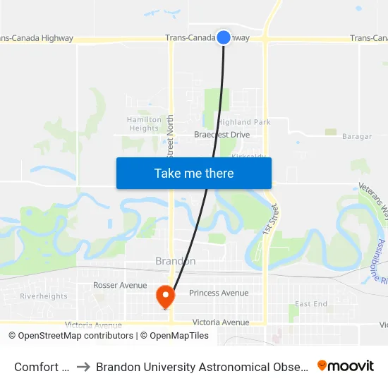 Comfort Inn to Brandon University Astronomical Observatory map