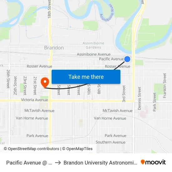 Pacific Avenue @ 2nd Street to Brandon University Astronomical Observatory map