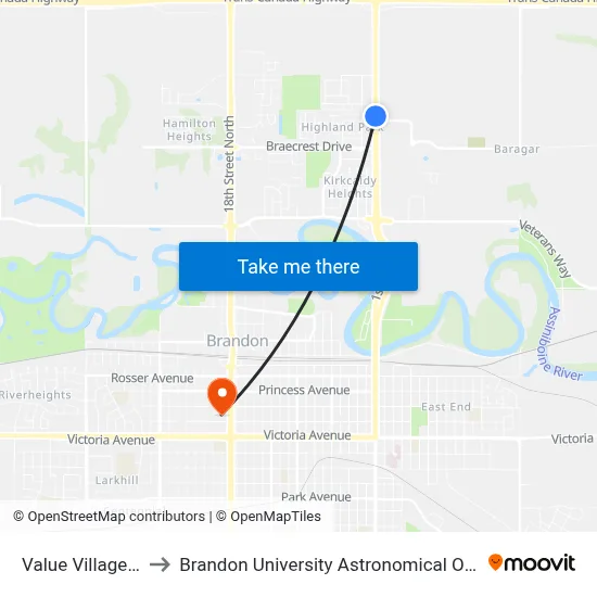 Value Village Stop to Brandon University Astronomical Observatory map