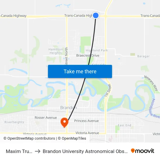 Maxim Trucks to Brandon University Astronomical Observatory map