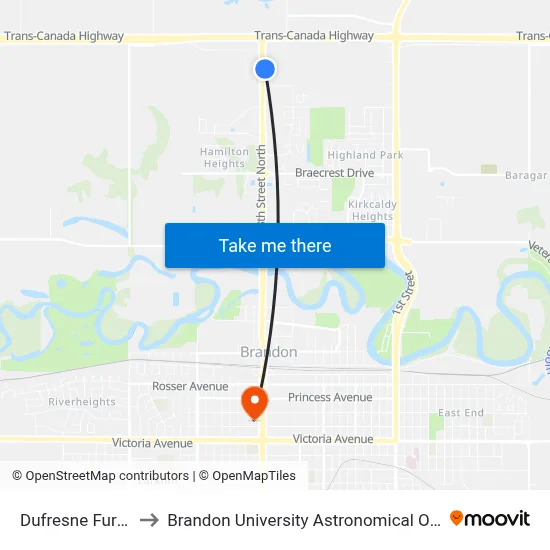 Dufresne Furniture to Brandon University Astronomical Observatory map