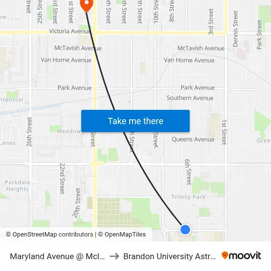 Maryland Avenue @ Mcleod Drive (North Side) to Brandon University Astronomical Observatory map