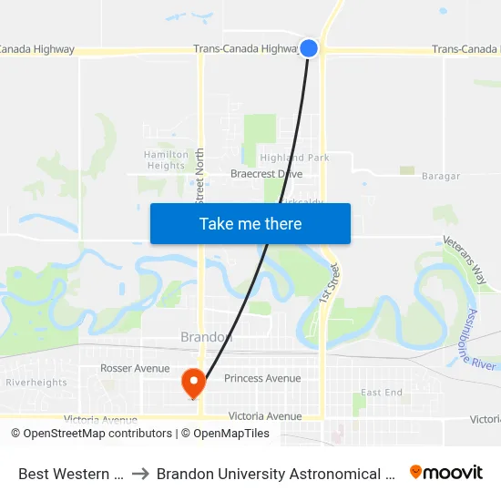 Best Western Motel to Brandon University Astronomical Observatory map