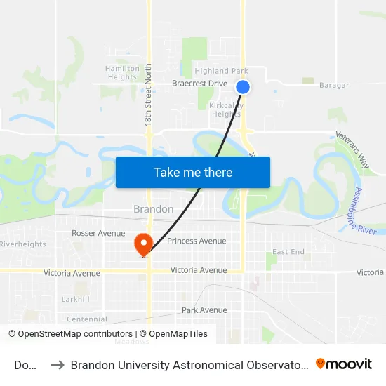 Domo to Brandon University Astronomical Observatory map