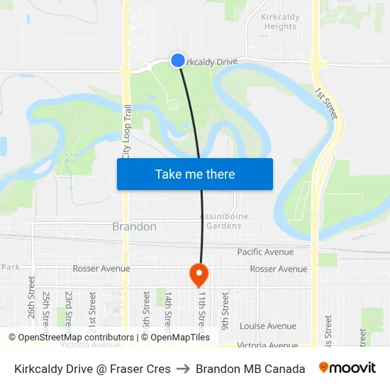 Kirkcaldy Drive @ Fraser Cres to Brandon MB Canada map