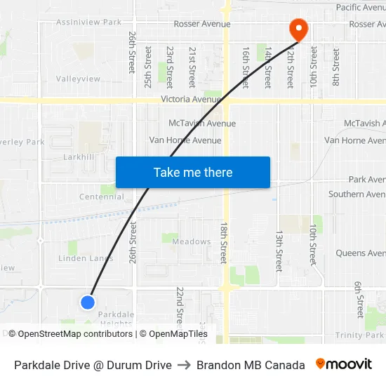 Parkdale Drive @ Durum Drive to Brandon MB Canada map