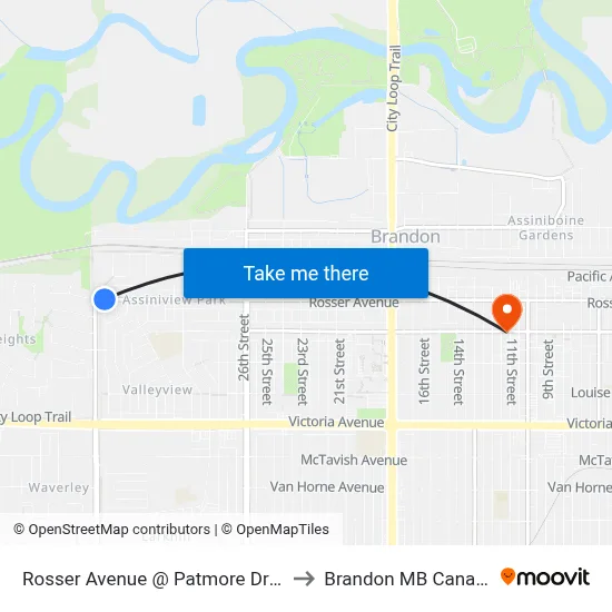 Rosser Avenue @ Patmore Drive to Brandon MB Canada map