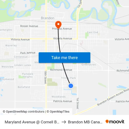 Maryland Avenue @ Cornell Bay to Brandon MB Canada map