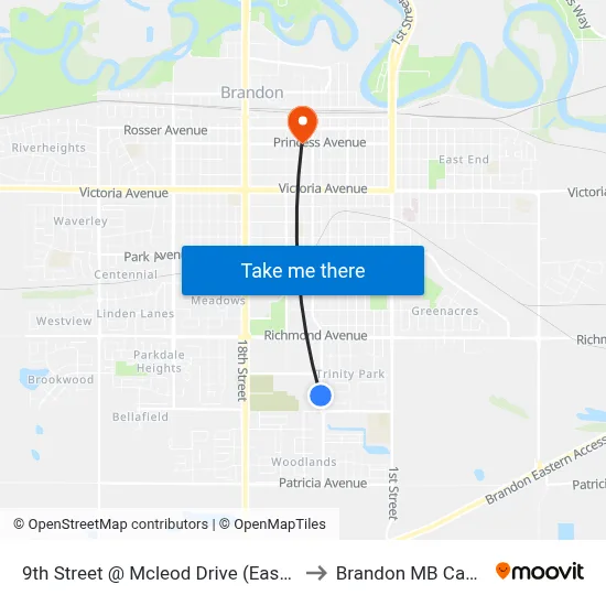 9th Street @ Mcleod Drive (East Side) to Brandon MB Canada map