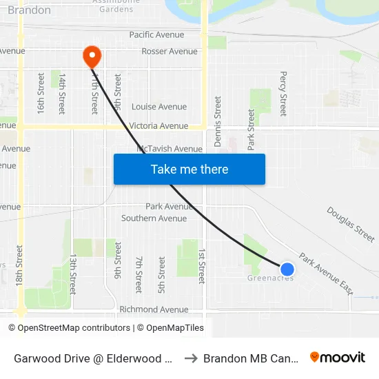 Garwood Drive @ Elderwood Cres to Brandon MB Canada map