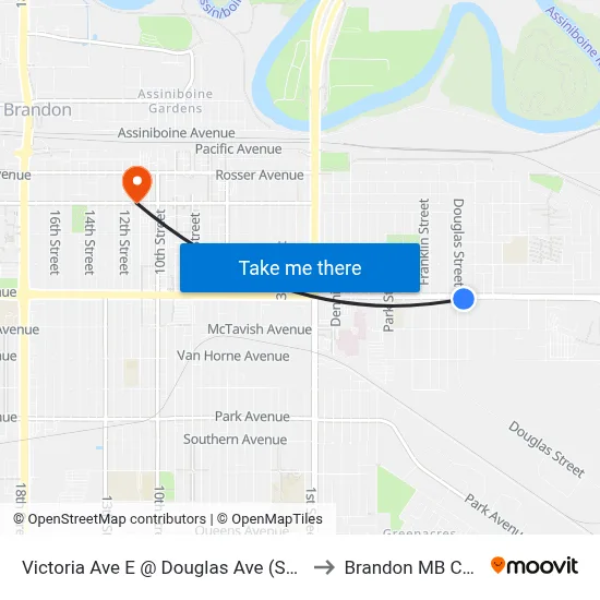Victoria Ave E @ Douglas Ave (South Side) to Brandon MB Canada map
