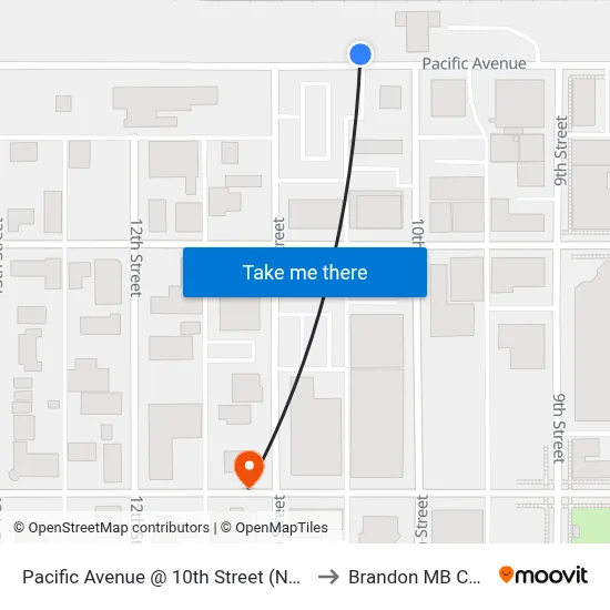 Pacific Avenue @ 10th Street (North Side) to Brandon MB Canada map