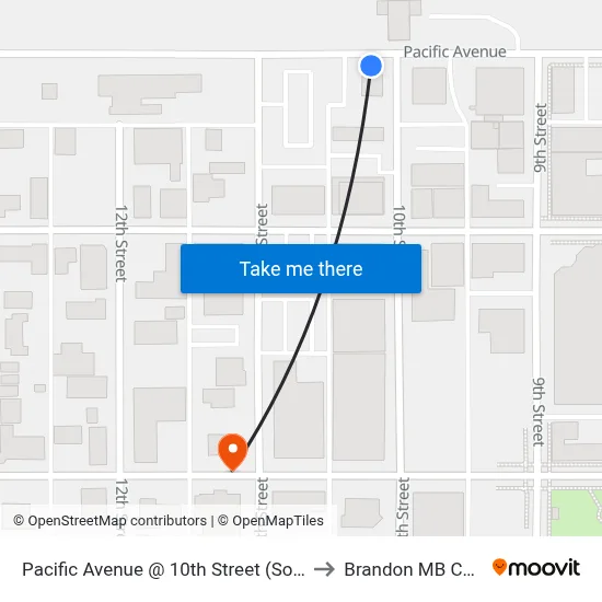 Pacific Avenue @ 10th Street (South Side) to Brandon MB Canada map