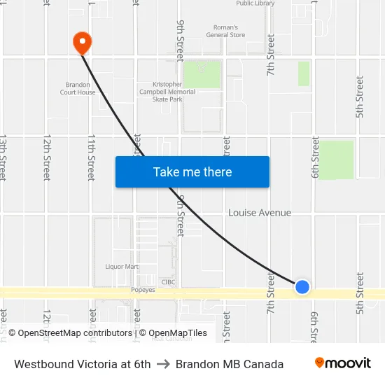 Westbound Victoria at 6th to Brandon MB Canada map