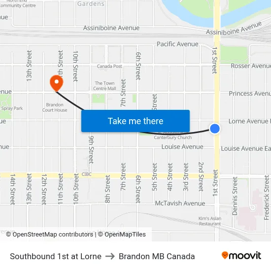 Southbound 1st at Lorne to Brandon MB Canada map