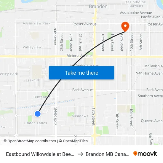 Eastbound Willowdale at Beech to Brandon MB Canada map
