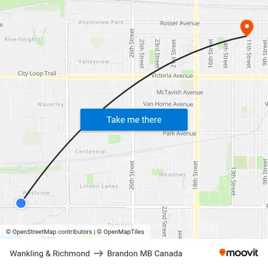 Wankling & Richmond to Brandon MB Canada map