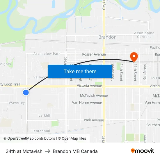 34th at Mctavish to Brandon MB Canada map