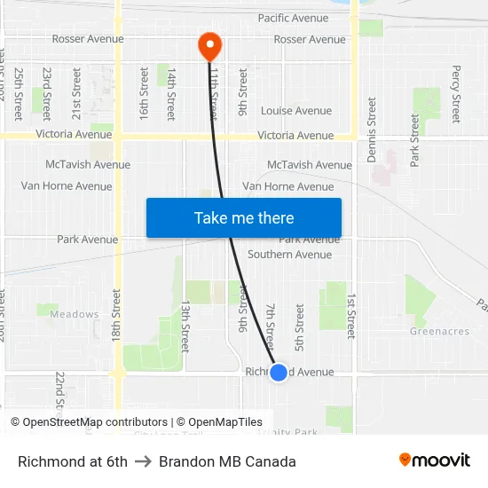 Richmond at 6th to Brandon MB Canada map