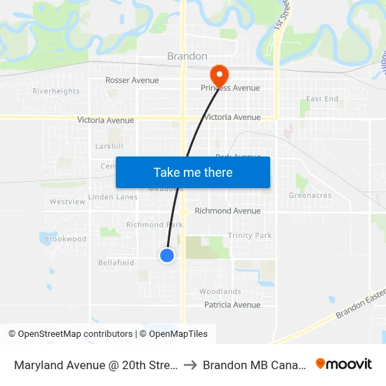 Maryland Avenue @ 20th Street to Brandon MB Canada map