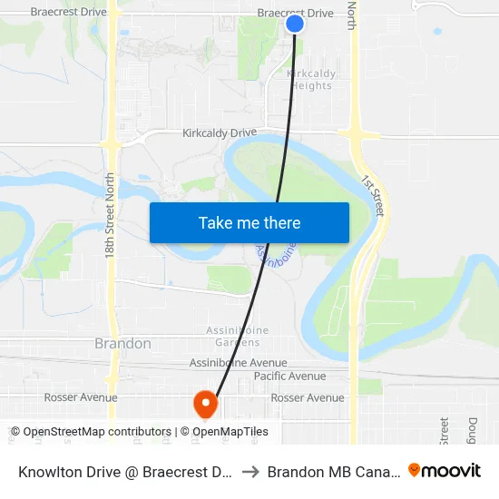 Knowlton Drive @ Braecrest Drive to Brandon MB Canada map