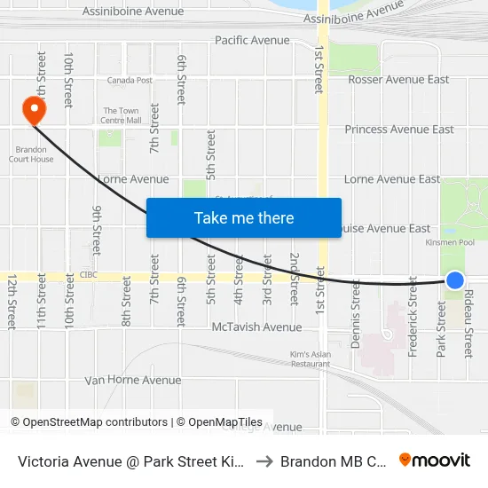 Victoria Avenue @ Park Street King George to Brandon MB Canada map